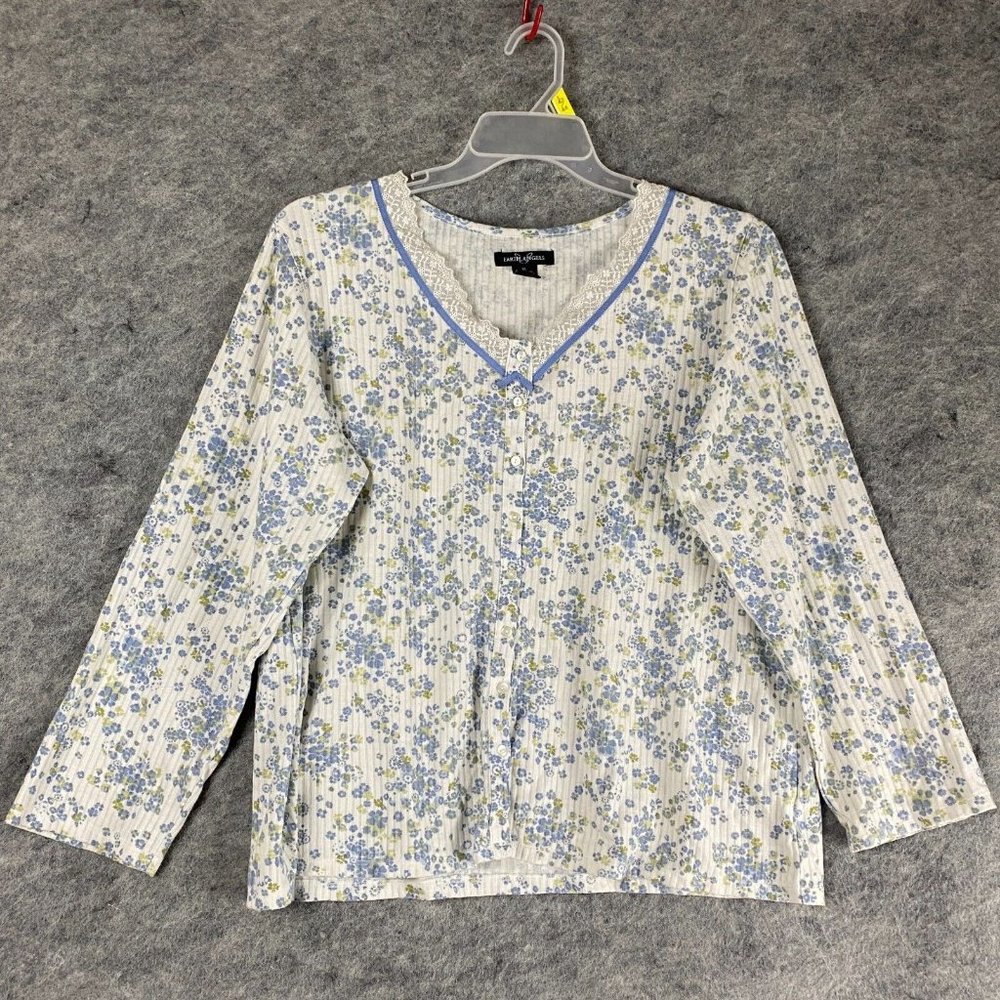 Earth Angels Button Up Top XL Women's Floral Long Sleeve Adults Cotton Blend